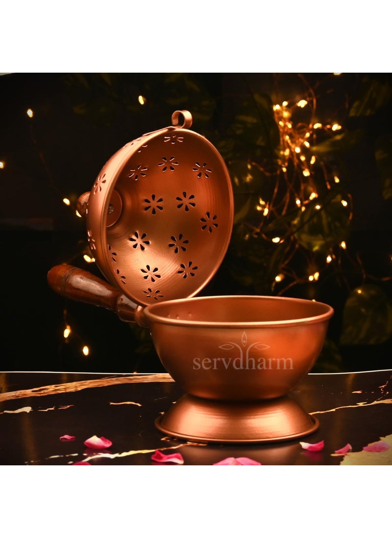 ServDharm Metal Aarti Metal Loban Dhoop Dani StandDhoop Dani Burner for Home Office Temple PujaRound Copper