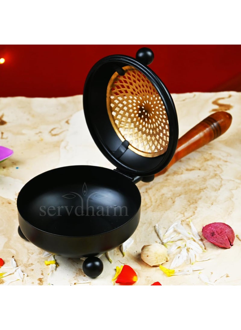 ServDharm Dhoop Dani Dhuni Loban Burner Diameter 43Metal Round Black Black Gold 2