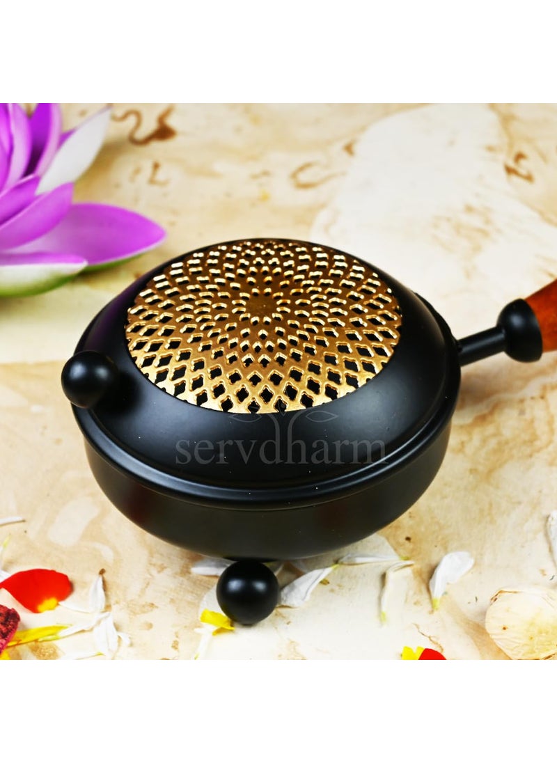 ServDharm Dhoop Dani Dhuni Loban Burner Diameter 43Metal Round Black Black Gold 2