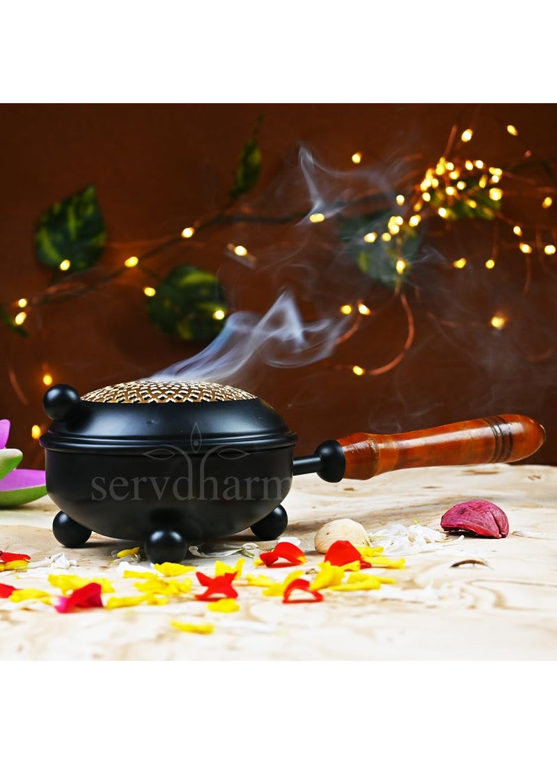 ServDharm Dhoop Dani Dhuni Loban Burner Diameter 43Metal Round Black Black Gold 2