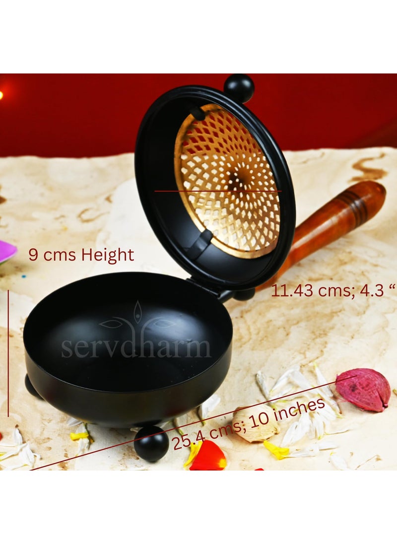ServDharm Dhoop Dani Dhuni Loban Burner Diameter 43Metal Round Black Black Gold 2