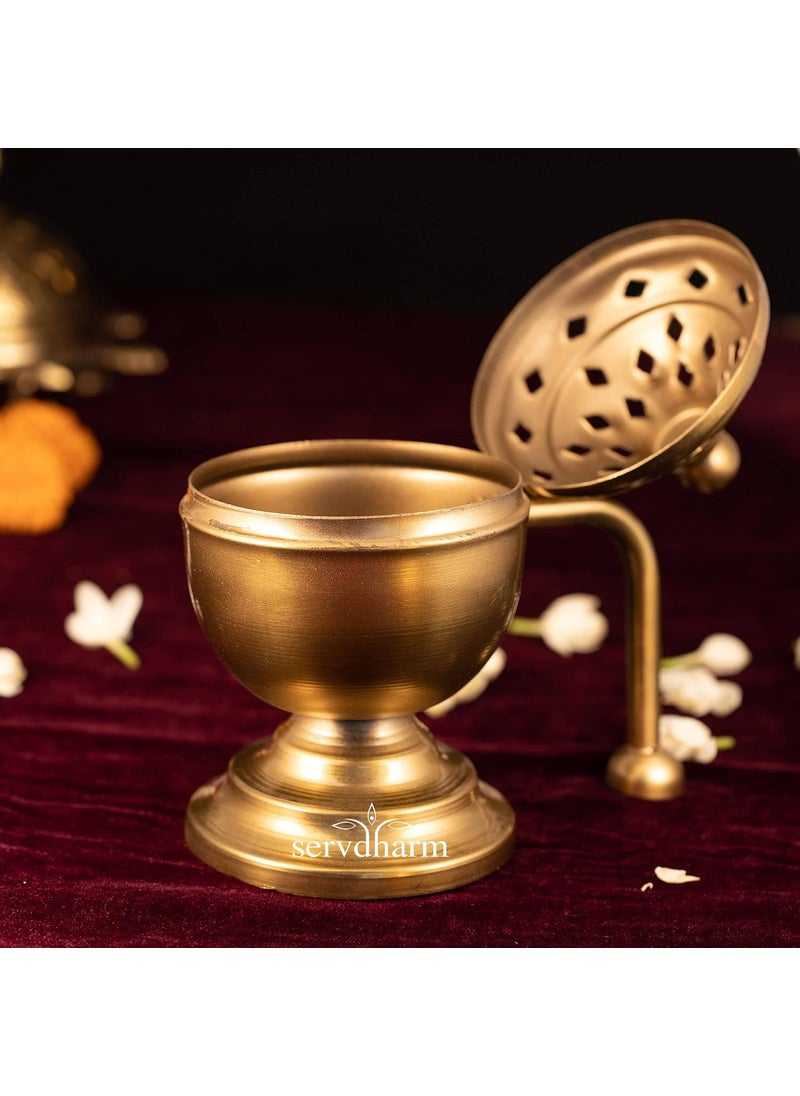 ServDharm Dhoop Dani Dhuni Loban Burner Height 6 Inches Metal Round Gold