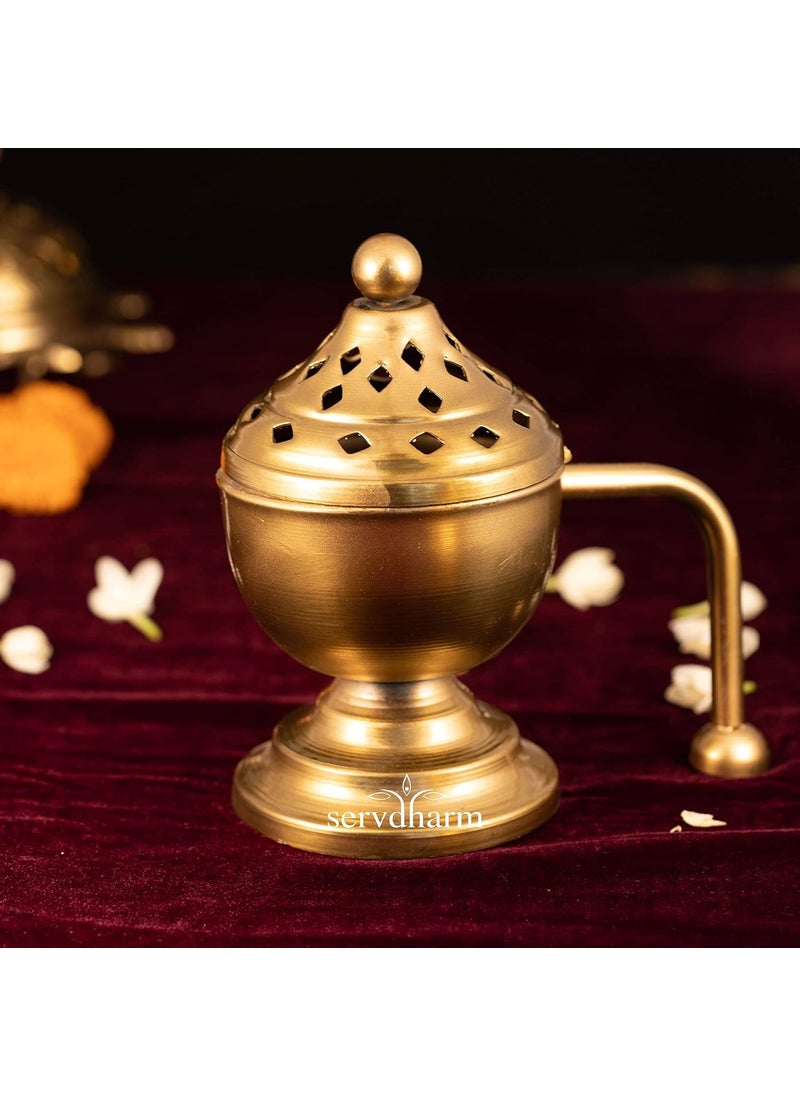 ServDharm Dhoop Dani Dhuni Loban Burner Height 6 Inches Metal Round Gold