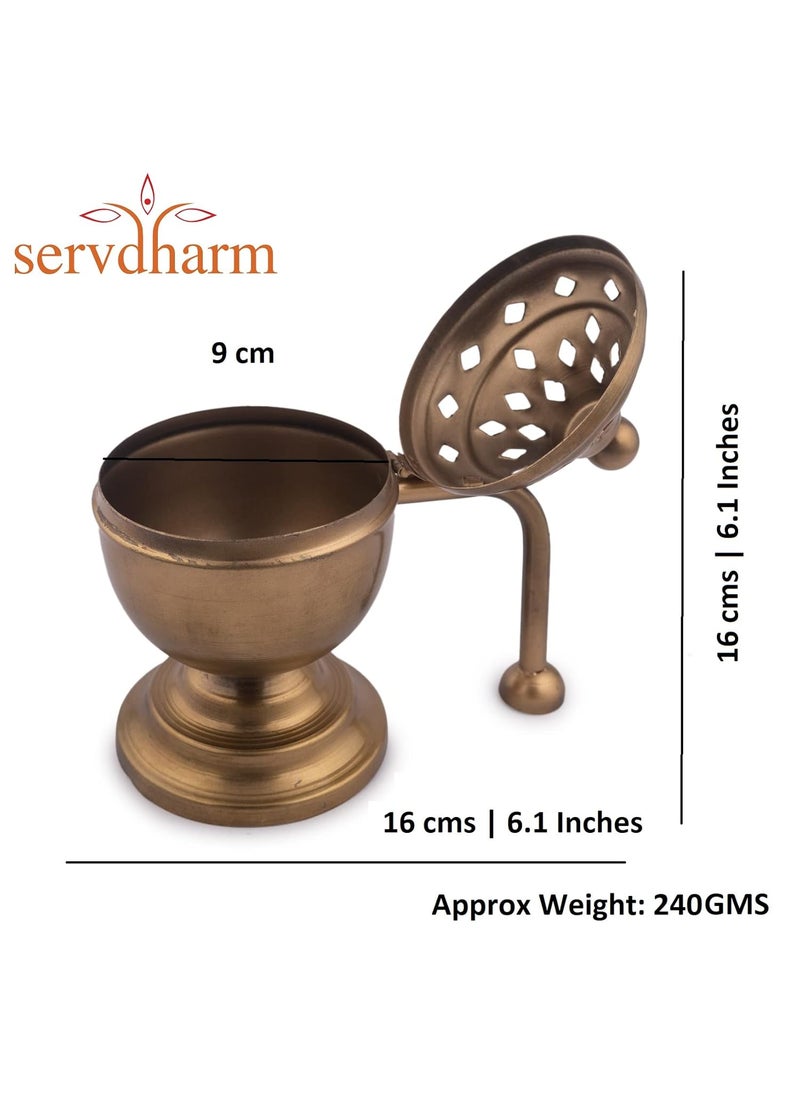 ServDharm Dhoop Dani Dhuni Loban Burner Height 6 Inches Metal Round Gold