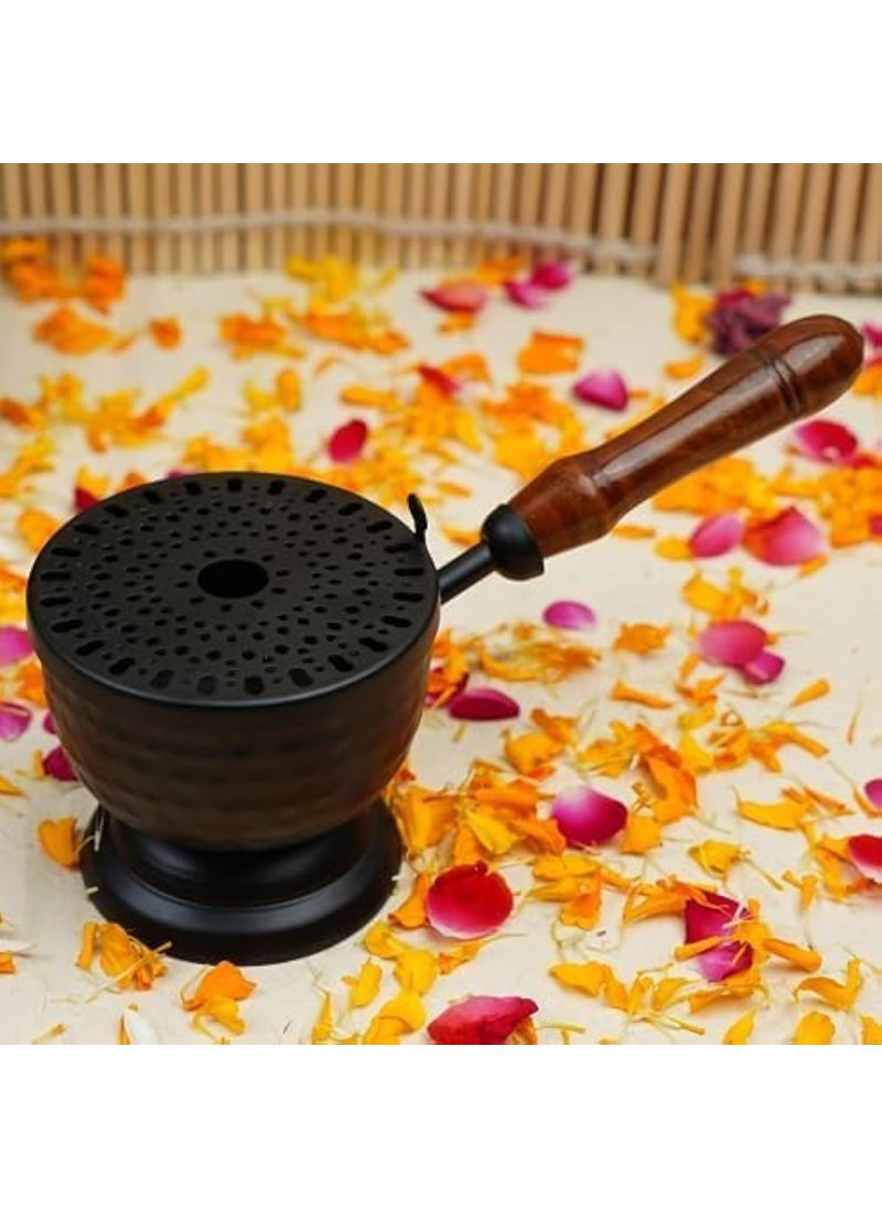 ServDharm Hammered Base Incense Burner Home Purifying Loban Dhoop Dani Dhuni Diameter 35 inMetal Round Black