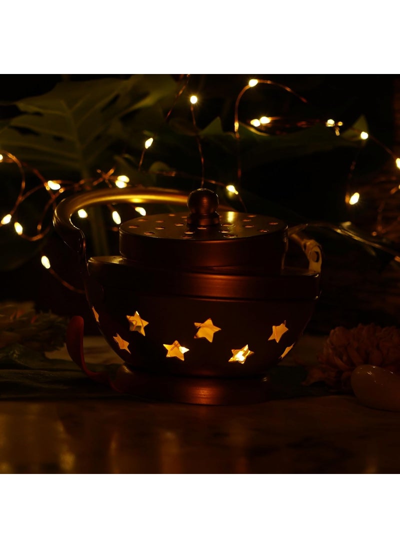 ServDharm Metal Home Purifying Dhoop Dani Loban Incence Burner Diameter 35 Metal Round Gold Large