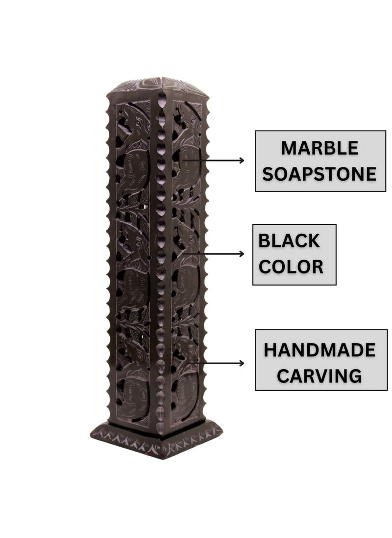 KC KULLICRAFT Marble Incense Stick Holder Agarbatti Stand Candle Burner Handmade Elephant Black Carving Soapstone for Puja and Home Decor Square