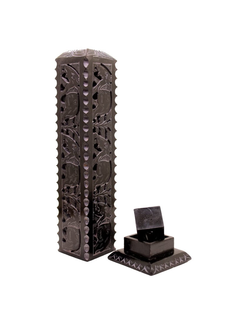 KC KULLICRAFT Marble Incense Stick Holder Agarbatti Stand Candle Burner Handmade Elephant Black Carving Soapstone for Puja and Home Decor Square