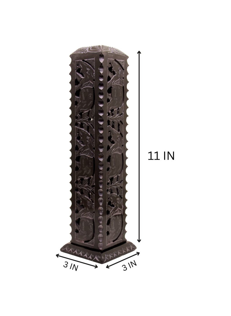 KC KULLICRAFT Marble Incense Stick Holder Agarbatti Stand Candle Burner Handmade Elephant Black Carving Soapstone for Puja and Home Decor Square