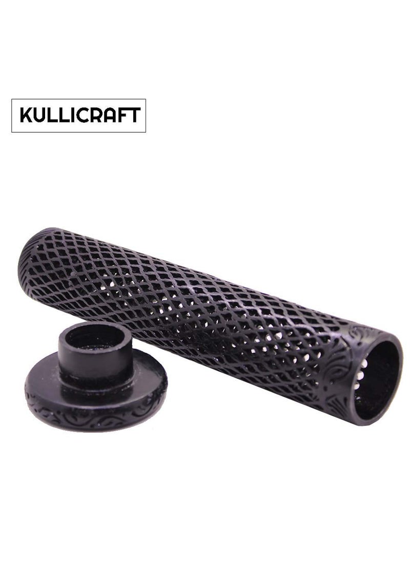 KC KULLICRAFT Marble Soapstone Black Incense Stick Holder Agarbatti Stand Tea Light BurnerHandmade Jaali Carving for Home DecorRound