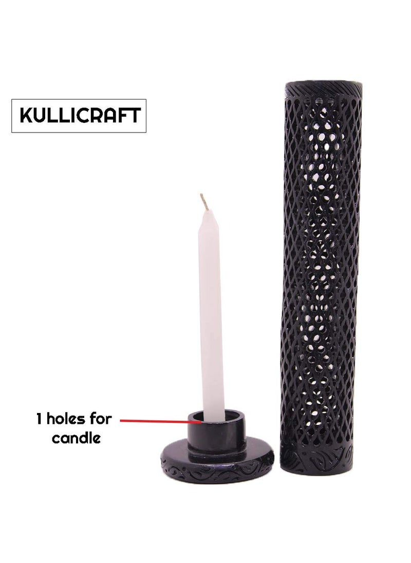 KC KULLICRAFT Marble Soapstone Black Incense Stick Holder Agarbatti Stand Tea Light BurnerHandmade Jaali Carving for Home DecorRound