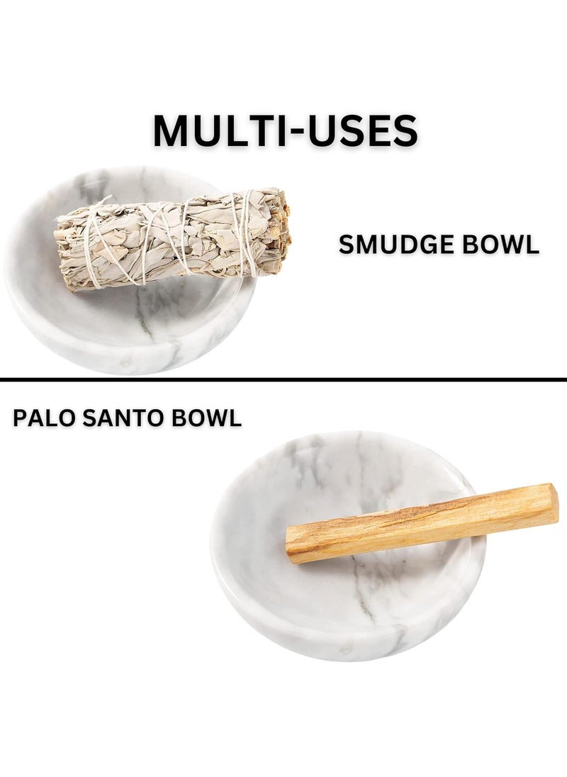KC KULLICRAFT Natural Marble Incense Holder Incense Burner for Meditation with 9 Incense Holes Suitable for Most Incense Type Smudge Bowl Palo Santo Holder Easily Grab All Incense Ash