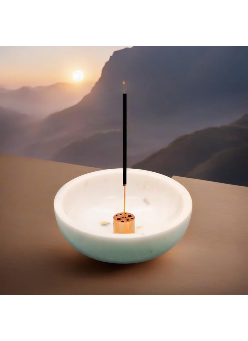 KC KULLICRAFT Natural Marble Incense Holder Incense Burner for Meditation with 9 Incense Holes Suitable for Most Incense Type Smudge Bowl Palo Santo Holder Easily Grab All Incense Ash