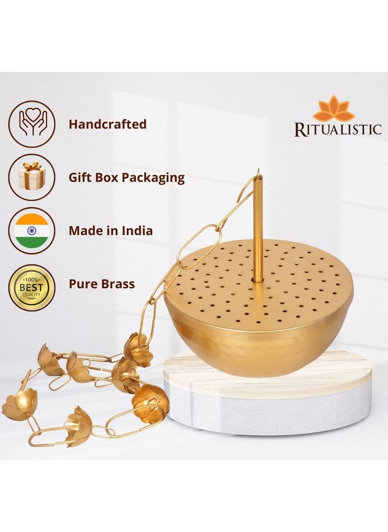 RITUALISTIC Home Purifying Brass Hanging Loban Gold Dhoop Holder and Candle Light Incense Burner Dhoop Dani Pooja Items Dhoop Batti Stand Sambrani Holder Pooja Room Decor