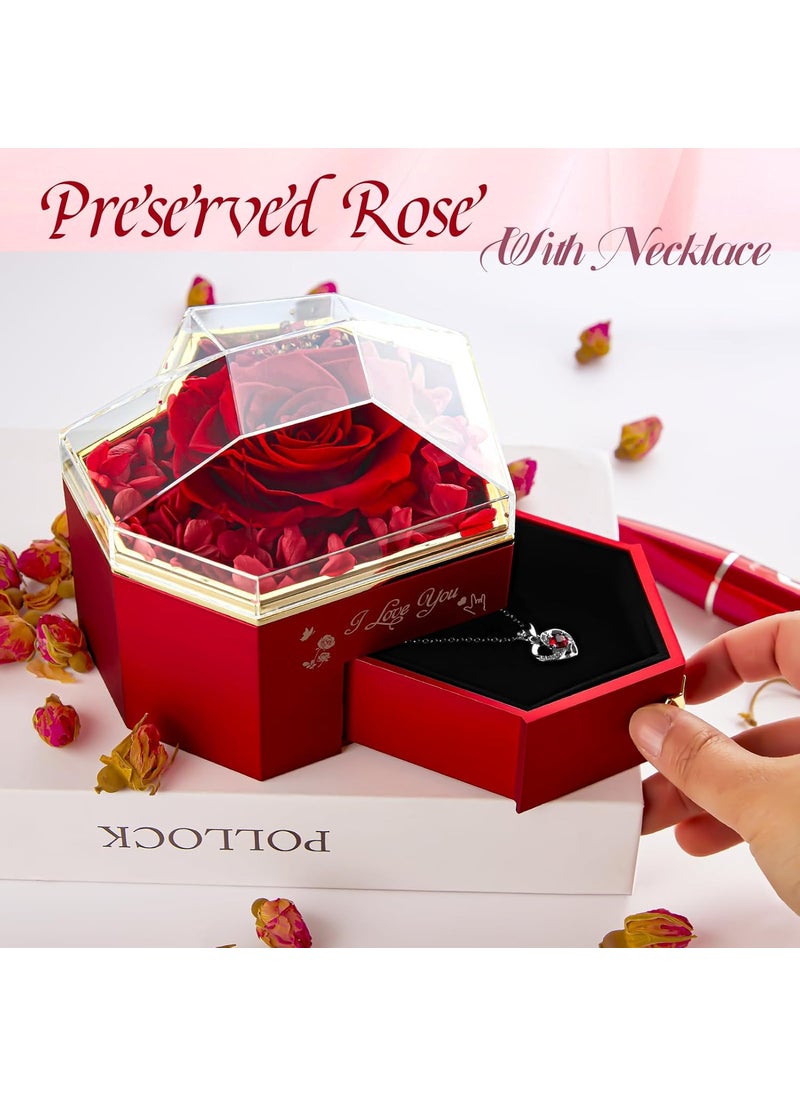 minstely Real Preserved Rose and Necklace Gifts Set for Mom Wife Girlfriends Anniversary Forever Flower Gifts for Her Birthdays Thanksgiving Idea for Women
