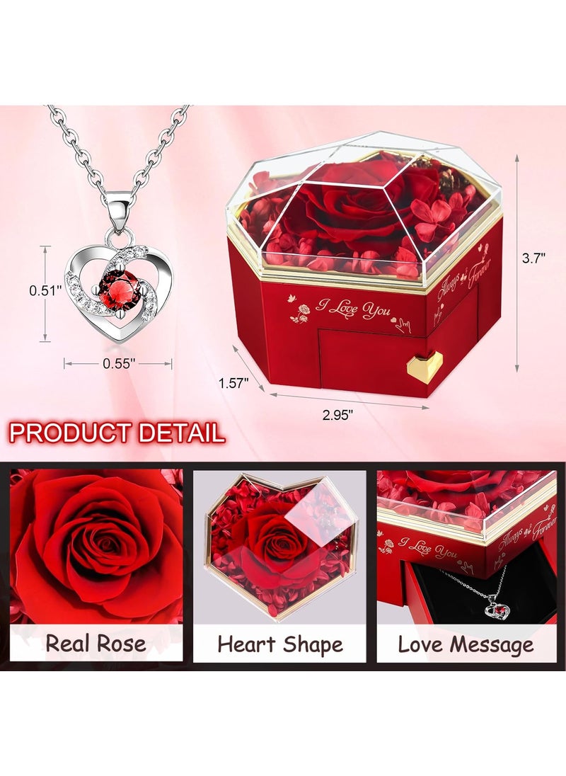 minstely Real Preserved Rose and Necklace Gifts Set for Mom Wife Girlfriends Anniversary Forever Flower Gifts for Her Birthdays Thanksgiving Idea for Women