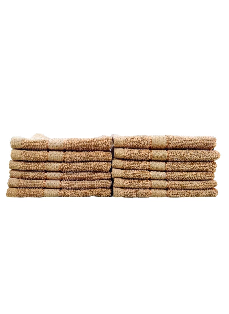 Caslino Small Cotton Face Towels Set of 24 Soft and Absorbent 25 x 25 cm 400 GSM Towel Set for Women Men Dark Beige Pack of 24