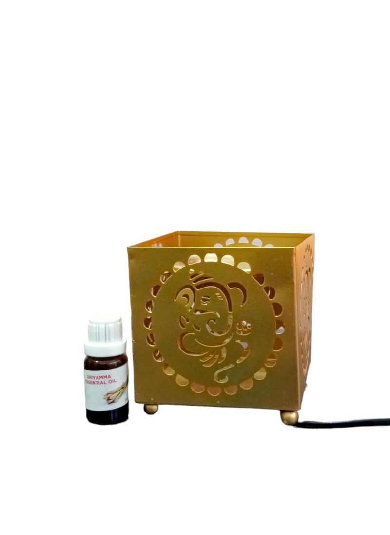 Ruvi Handicrafts Aroma Diffuser Fragrance Humidifier Aroma Oil Camphor Burner for Office Home Decor Therapy Galvanized Metal with Golden Finish Ganesh