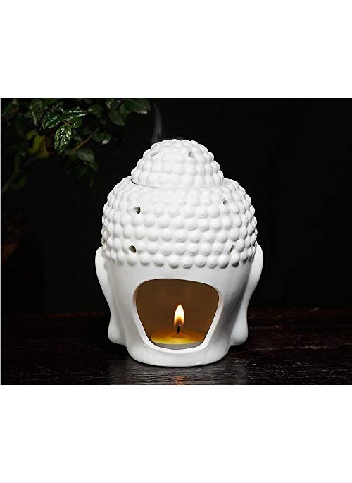 Aatiutik White Buddha Head Aroma Diffuser Air Freshner Aroma Oil Burner Lamp White