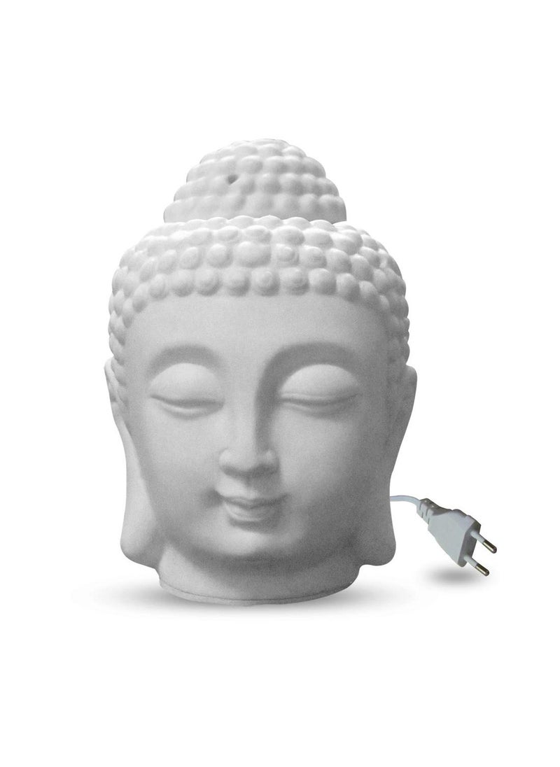 Aatiutik Ceramic Electric Buddha Head Aroma Diffuser Oil Burners Home Fragrance Night Lamp Light with Jasmine Aroma Oil 20ml for Home Office Hotel Spa 10x10x14cm White