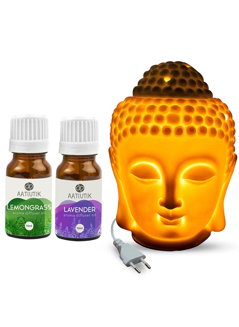 Aatiutik Ceramic Electric Buddha Aroma Diffuser Home Fragrance Night Lamp Light with Lemongrass Sandalwood Aroma Oil 10ml Each for Home Office Hotel Spa Scented 6