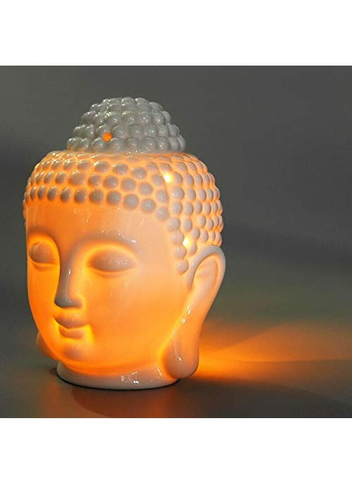 Aatiutik White Ceramic Buddha Head Aroma Diffuser Air Freshner Aroma Oil Burner Lamp Diffuser for Home Fragrance Diffuser Oils for Home 2 Rose Aroma Oil 10ml Each