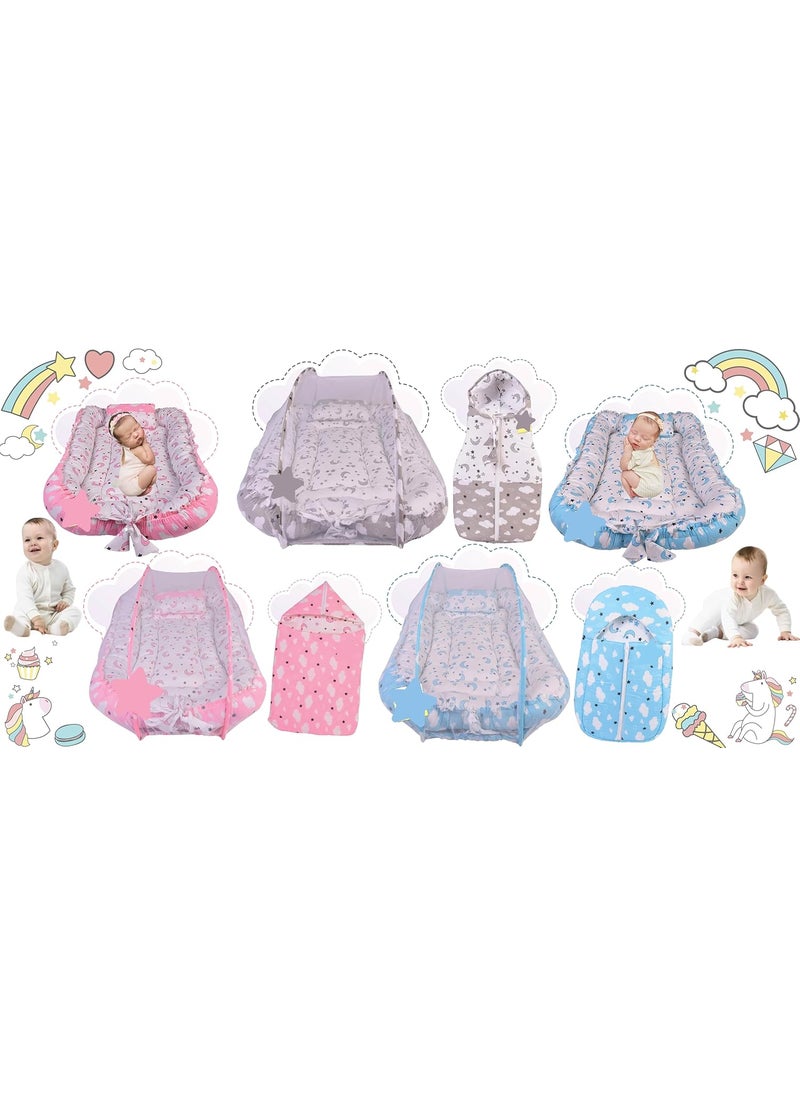 Kwitchy Baby Luxury Bedding for New Born Cushioned Mattress Carry Nest Cum Sleeping Bag 06 Months Pink 2PCS Set