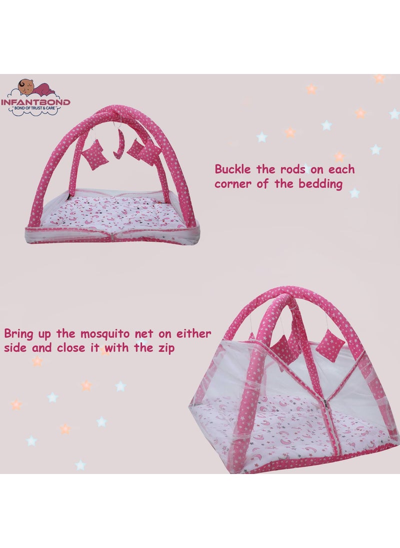 Infantbond New Born Baby Bedding Play Gym Mattress with Net Sleeping Bag 06 Months Pack of 2 Pink Moon