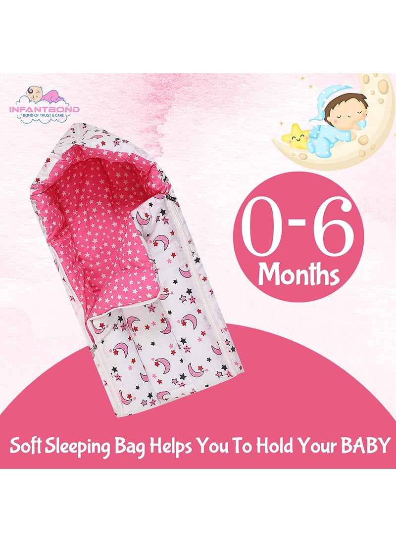 Infantbond New Born Baby Bedding Play Gym Mattress with Net Sleeping Bag 06 Months Pack of 2 Pink Moon