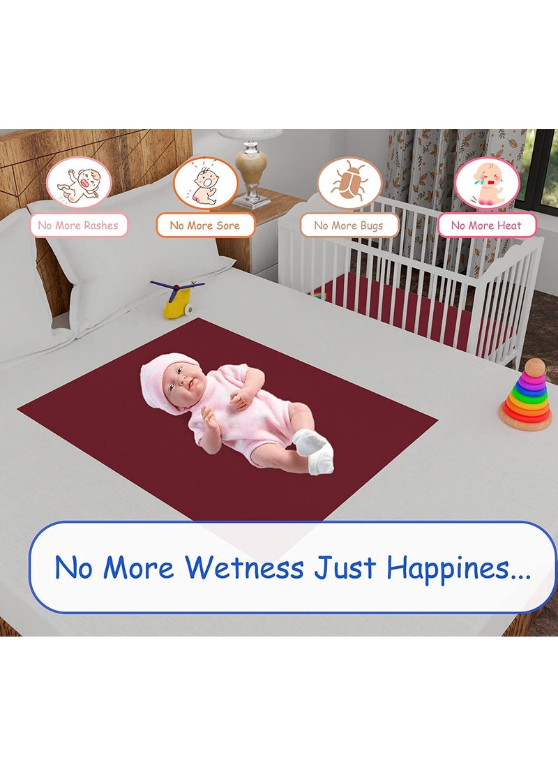 Soft Water Proof Baby Dry SheetBed ProtectorReusable Bed Underpad Waterproof Bed Pad Pee Pad Perfect for Kids Adults The Elderly Extra Large 220 x 140 cm Maroon
