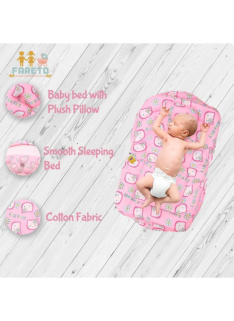 Infantbond Combo of Baby Mattress with Net Sleeping Bag 4 Pcs Bedding Set 4 Waterproof Sheets06 MonthsPID Kitty Pink