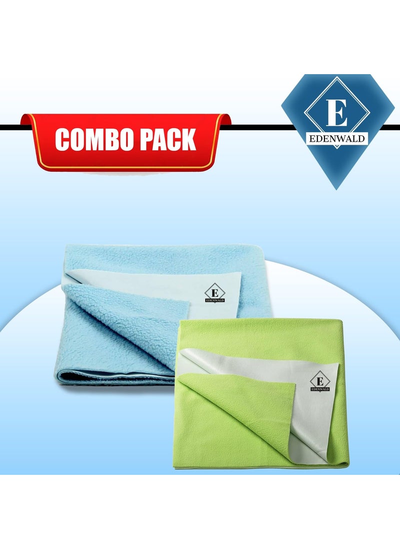 Edenwald Quick Dry Sheet for Babys Extra Absorbent Fast Dry Sheet Bed Protector Waterproof Mattress Protector Underpad Sheet Pack of 2 XLarge 200cm x 140cm Mint GreenSky Blue