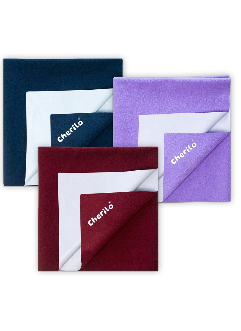 Cherilo Waterproof Reusable Baby Dry Sheet Medium Size 70 X 100cm Pack of 3 Maroon Violet Navy Blue