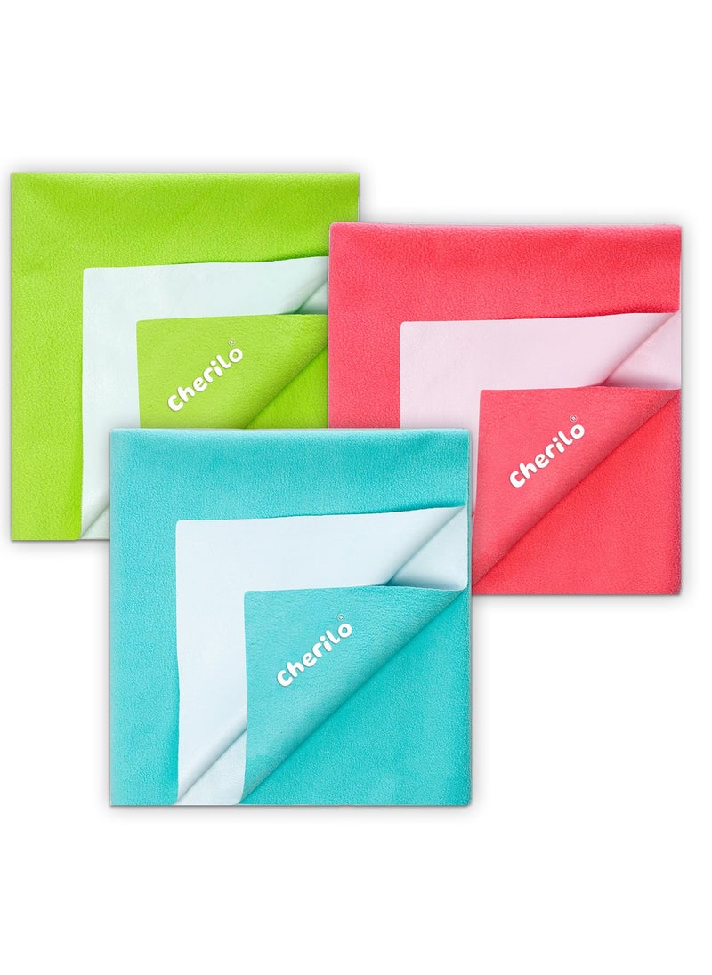 Cherilo Waterproof Reusable Baby Dry Sheet Medium Size 70 X 100cm Pack of 3 Sea Green Pista Green Salmon Rose