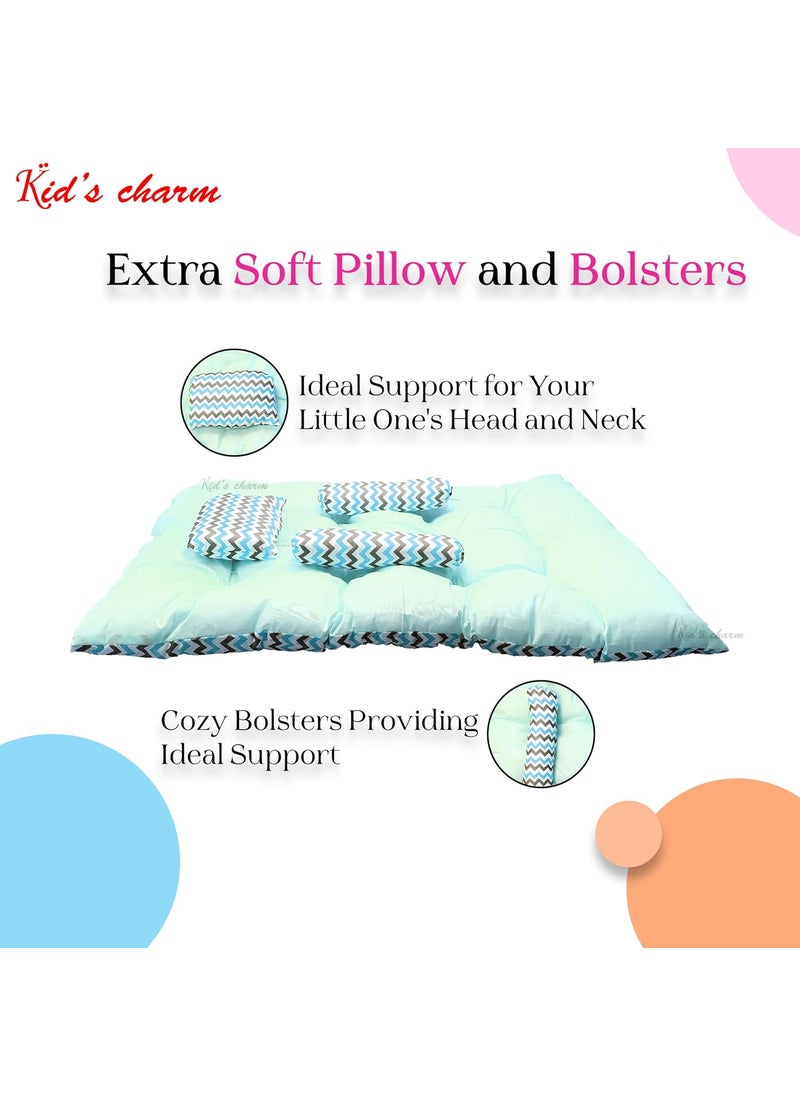 Kids Charm Baby Sleeping ZigZagMega Portable 2 in 1 for 4 to 8 Months New Born Baby Baby Sleeping Bed Cotton PillowBlue