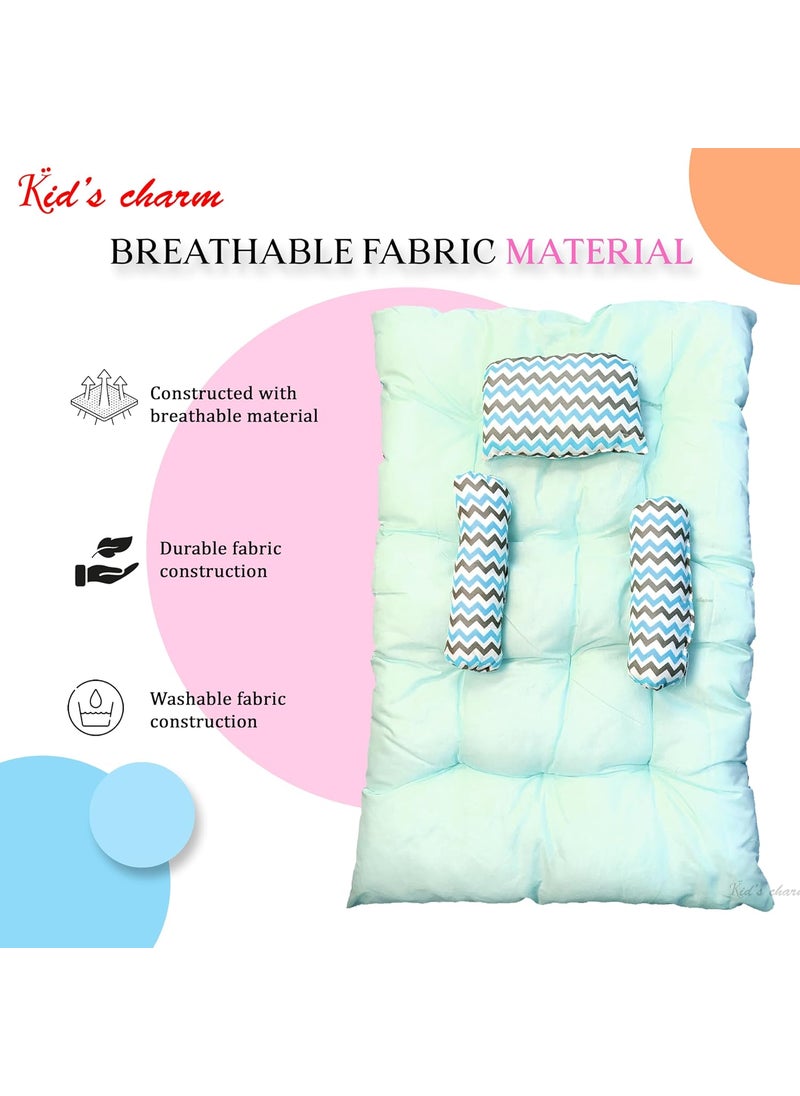 Kids Charm Baby Sleeping ZigZagMega Portable 2 in 1 for 4 to 8 Months New Born Baby Baby Sleeping Bed Cotton PillowBlue