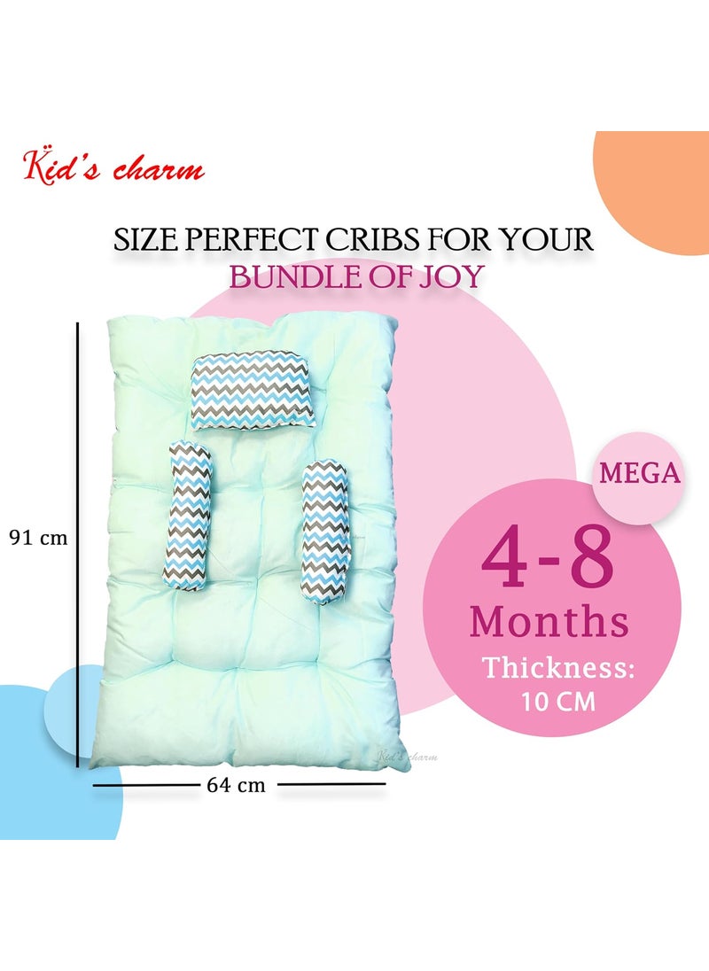 Kids Charm Baby Sleeping ZigZagMega Portable 2 in 1 for 4 to 8 Months New Born Baby Baby Sleeping Bed Cotton PillowBlue