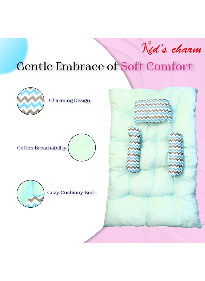 Kids Charm Baby Sleeping ZigZagMega Portable 2 in 1 for 4 to 8 Months New Born Baby Baby Sleeping Bed Cotton PillowBlue