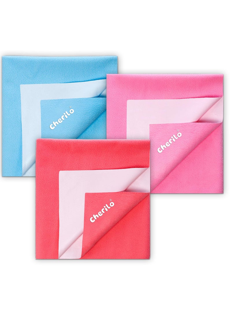 Cherilo Waterproof Reusable Baby Dry Sheet Medium Size 70 X 100cm Pack of 3 Pink Salmon Rose Sky Blue