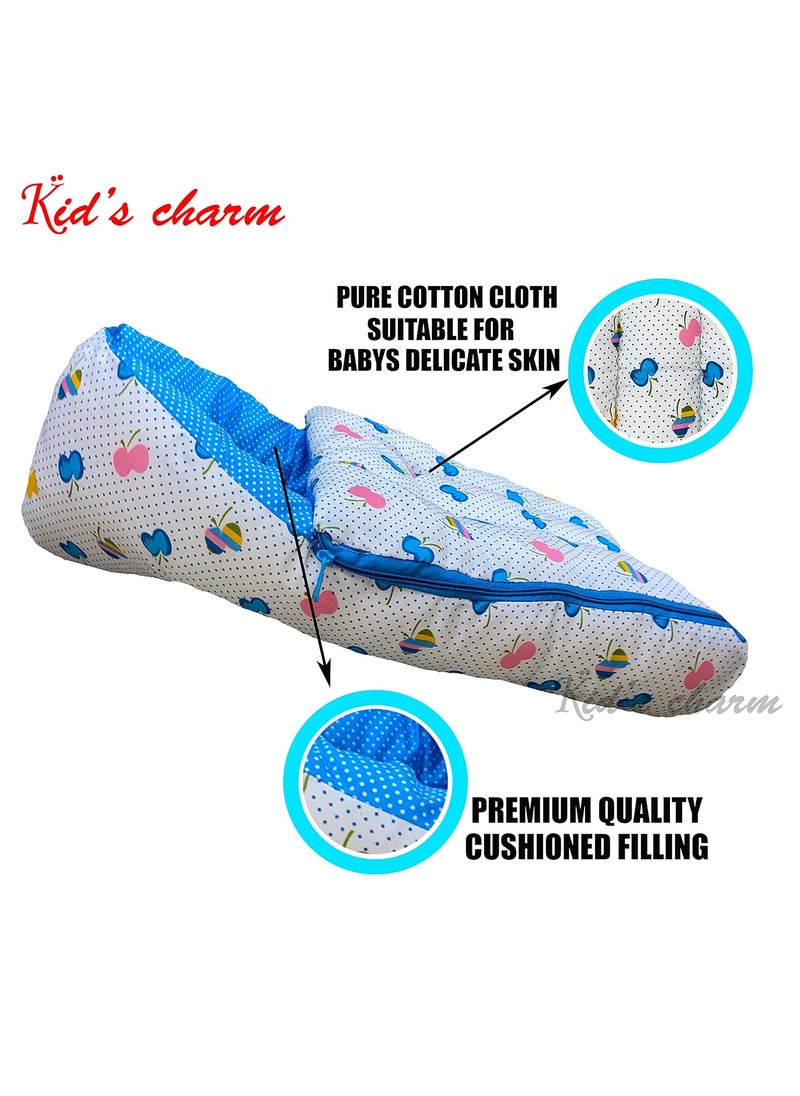 Kids Charm Cherry 3 in 1 Babys Cotton Bed Cum Carry Bed Printed Baby Sleeping BagBaby BedInfant Portable BassinetNest for CoSleeping Unisex Baby Bedding for New Born 08 Months Old Blue