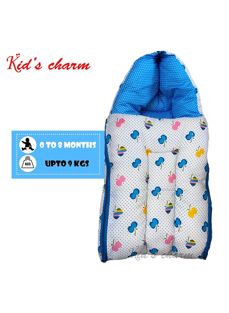 Kids Charm Cherry 3 in 1 Babys Cotton Bed Cum Carry Bed Printed Baby Sleeping BagBaby BedInfant Portable BassinetNest for CoSleeping Unisex Baby Bedding for New Born 08 Months Old Blue