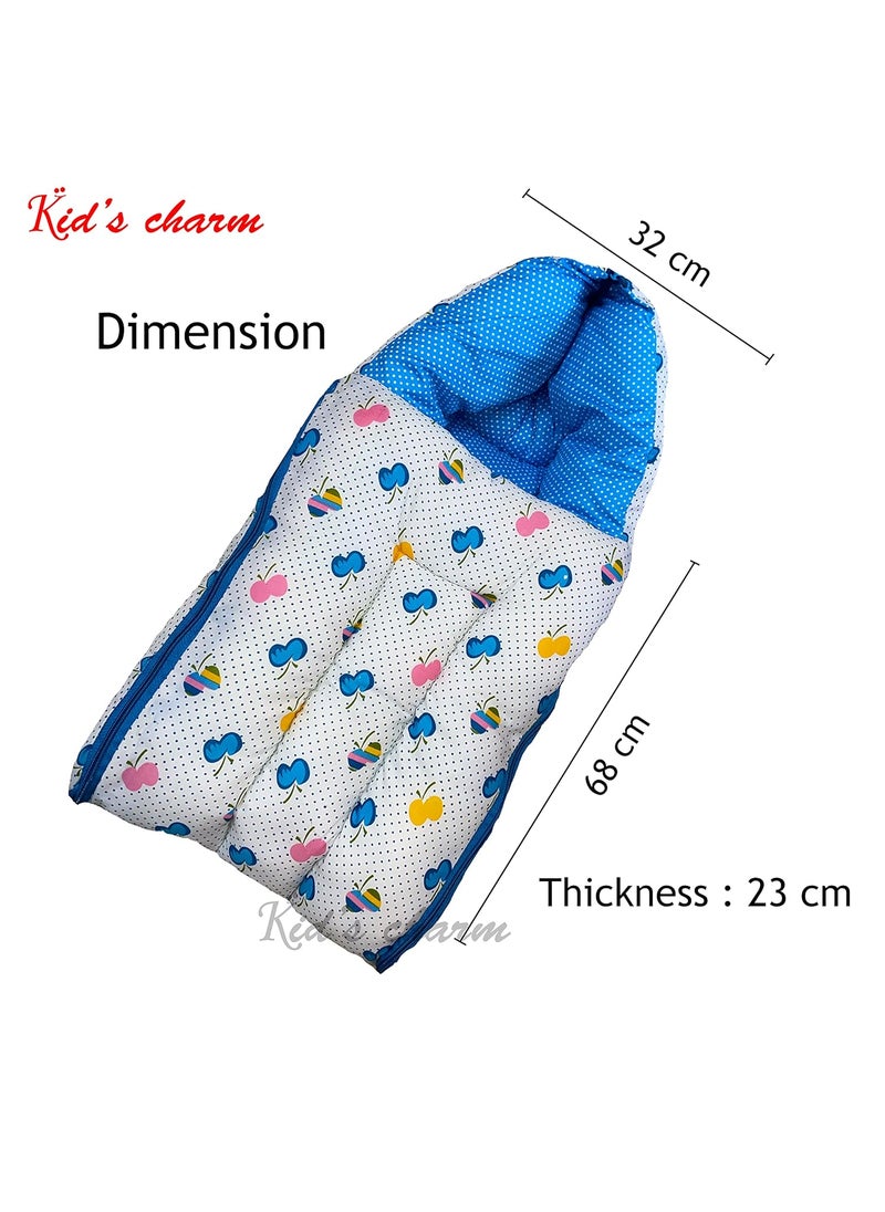 Kids Charm Cherry 3 in 1 Babys Cotton Bed Cum Carry Bed Printed Baby Sleeping BagBaby BedInfant Portable BassinetNest for CoSleeping Unisex Baby Bedding for New Born 08 Months Old Blue