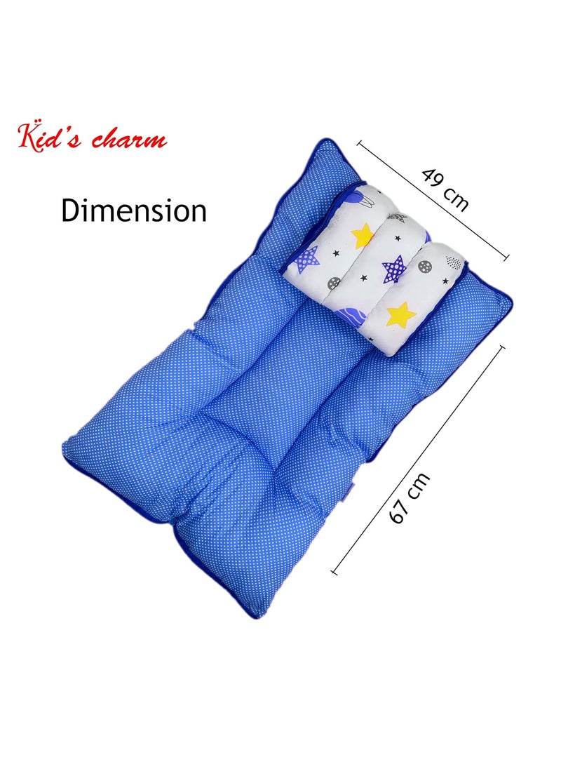 Kids Charm Planet Mega 3 in 1 Babys Cotton Bed Cum Carry Bed Printed Baby Sleeping BagBaby BedInfant Portable for Unisex Easily Portable Light Weight Carry for New Born 48 Months Old Blue