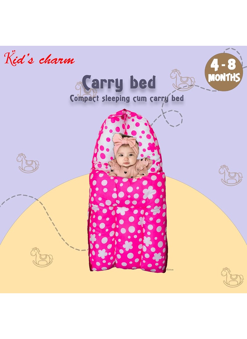 Kids Charm Clover Mega 3 in 1 Babys Cotton Bed Cum Carry Bed Printed Baby Sleeping BagBaby BedInfant Portable for Unisex Easily Portable Light Weight Carry for New Born 48 Months Old Pink