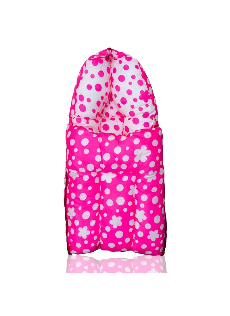 Kids Charm Clover Mega 3 in 1 Babys Cotton Bed Cum Carry Bed Printed Baby Sleeping BagBaby BedInfant Portable for Unisex Easily Portable Light Weight Carry for New Born 48 Months Old Pink
