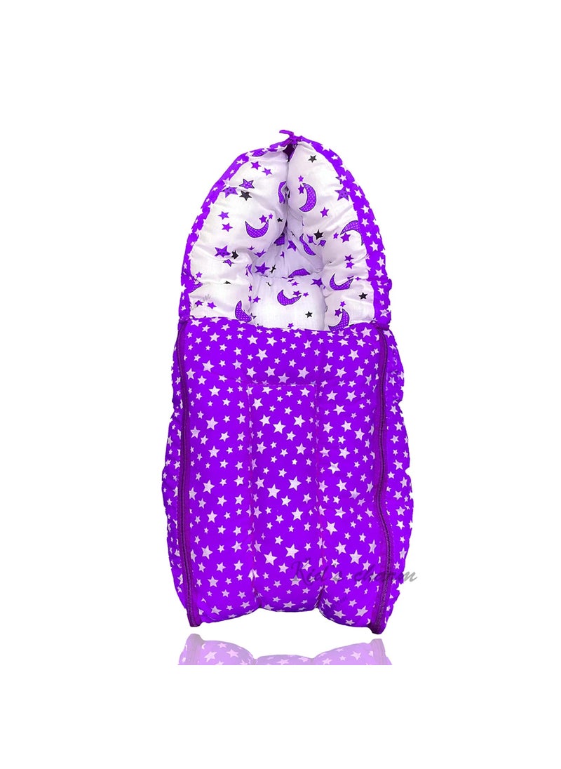 Kids Charm StarMoon Mega 3 in 1 Babys Cotton Bed Cum Carry Bed Printed Baby Sleeping BagBaby BedInfant Portable for Unisex Easily Portable Light Weight Carry for New Born 48 Months Old Violet