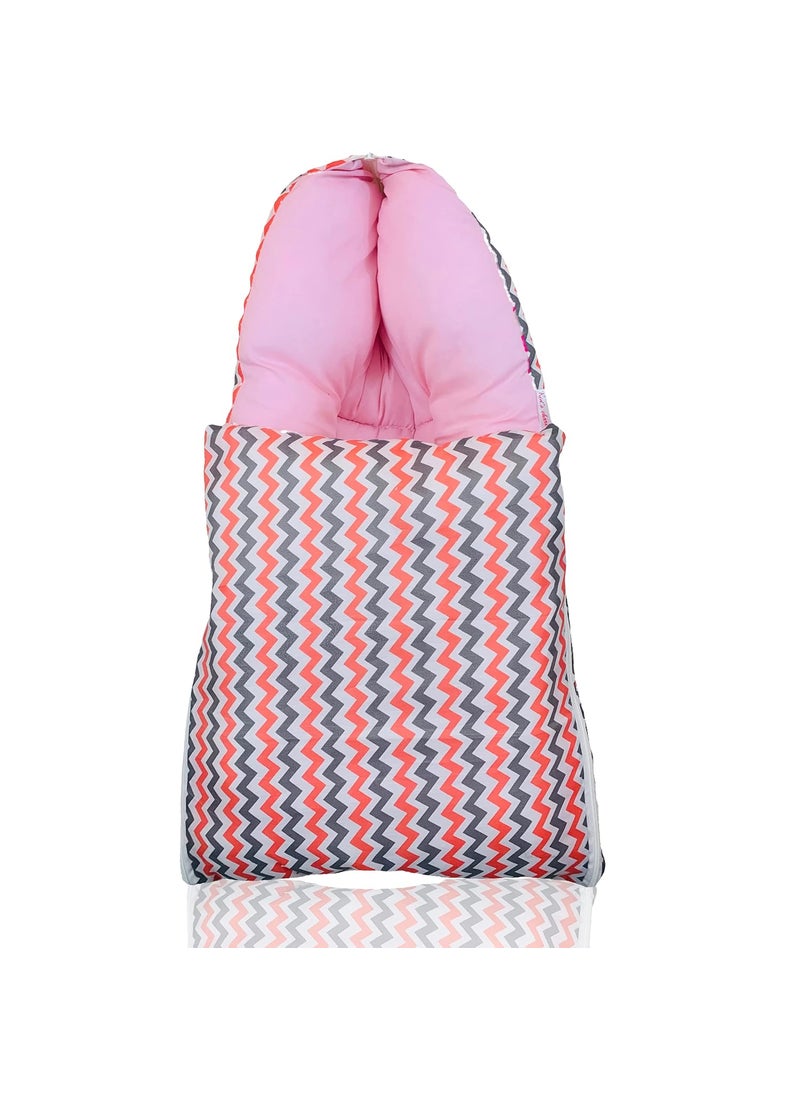 Kids Charm Mega Zigzag 3 in 1 Babys Cotton Bed Cum Carry Bed Printed Baby Sleeping BagBaby BedInfant Portable for Unisex Easily Portable Light Weight Carry for New Born 48 Months Old Pink