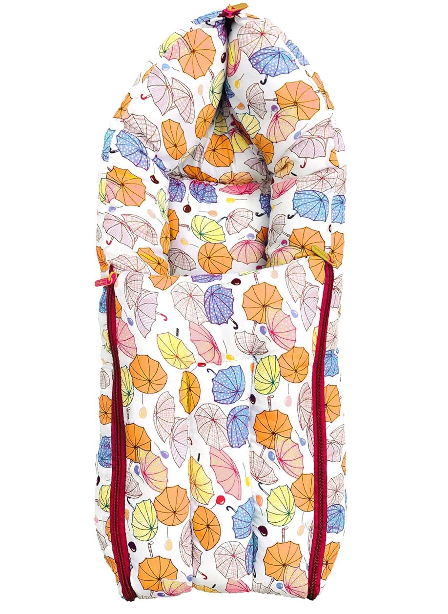 Kids Charm Umbrella Mega 3 in 1 Babys Cotton Bed Cum Carry Bed Printed Baby Sleeping BagBaby BedInfant Portable for Unisex Easily Portable Light Weight Carry for New Born 48 Months Old Orange