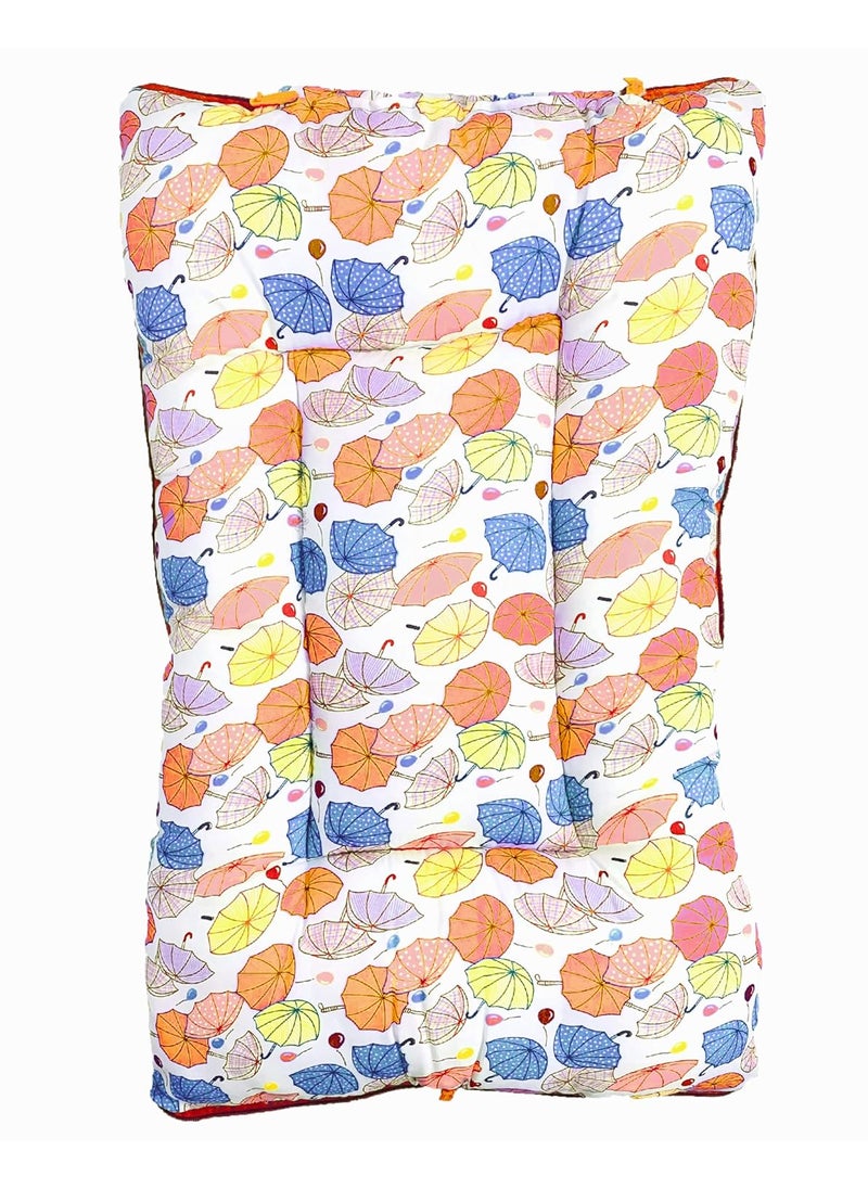 Kids Charm Umbrella Mega 3 in 1 Babys Cotton Bed Cum Carry Bed Printed Baby Sleeping BagBaby BedInfant Portable for Unisex Easily Portable Light Weight Carry for New Born 48 Months Old Orange