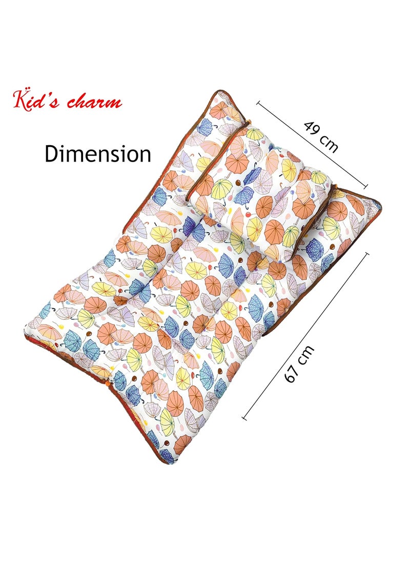 Kids Charm Umbrella Mega 3 in 1 Babys Cotton Bed Cum Carry Bed Printed Baby Sleeping BagBaby BedInfant Portable for Unisex Easily Portable Light Weight Carry for New Born 48 Months Old Orange